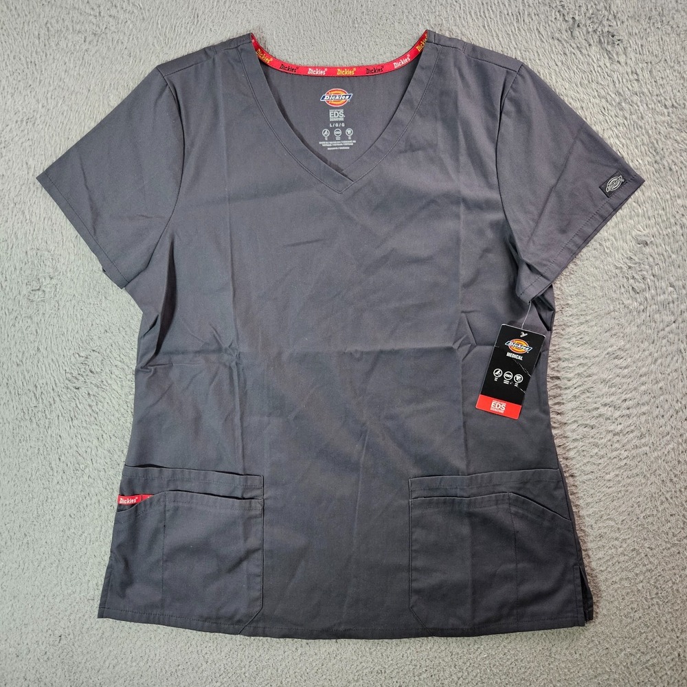 NEW Dickies Scrubs EDS Signature Women Large 85906 V-Neck Short Sleeve Gray